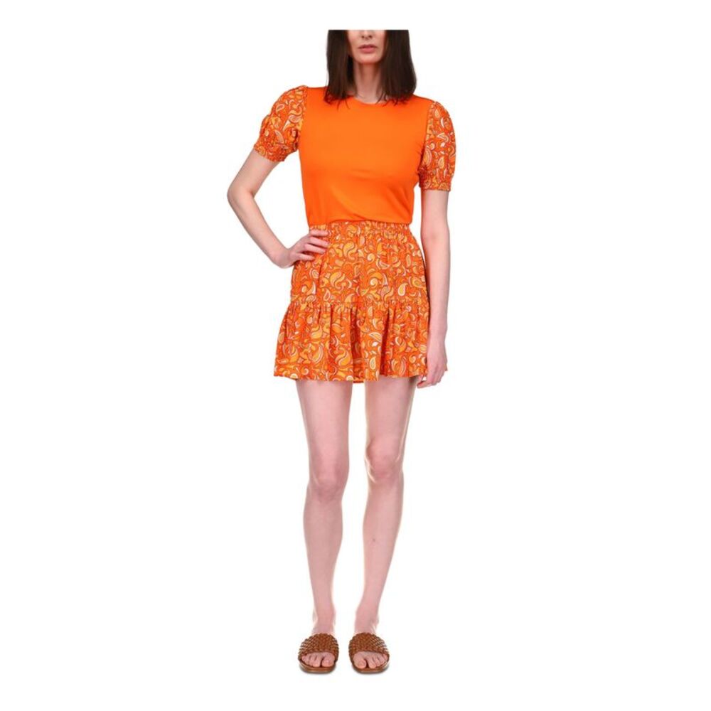 MICHAEL MICHAEL KORS Womens Orange Pull-on Unlined Tiered Mini A-Line Skirt XL
